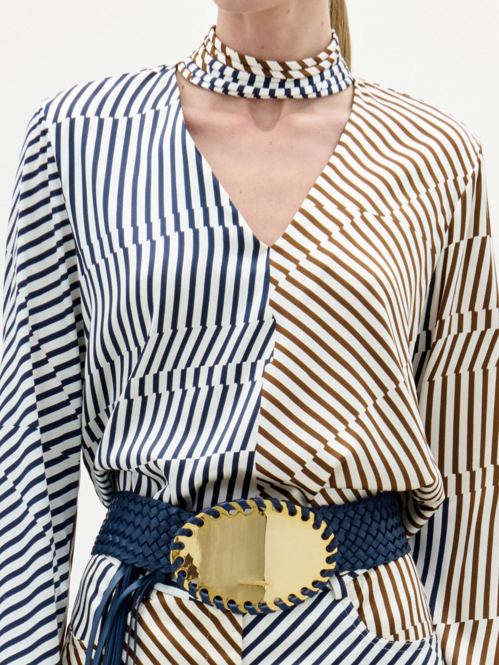 ‌Halterneck Stripe Asymmetric Blouse