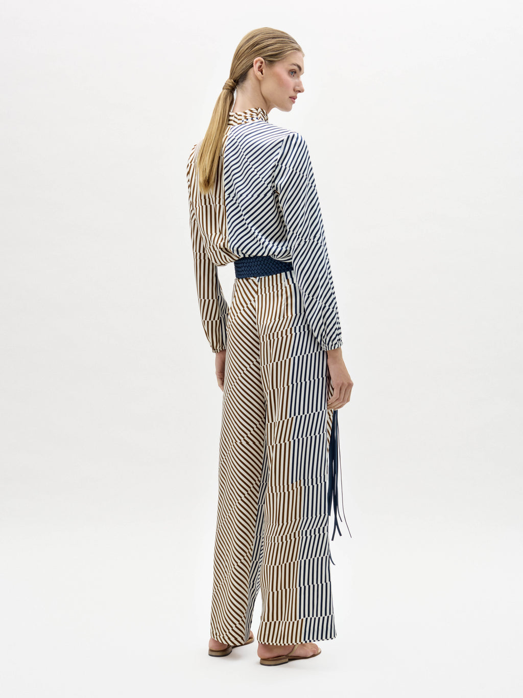 Color-Block Stripe High-Waisted Jumpsuit