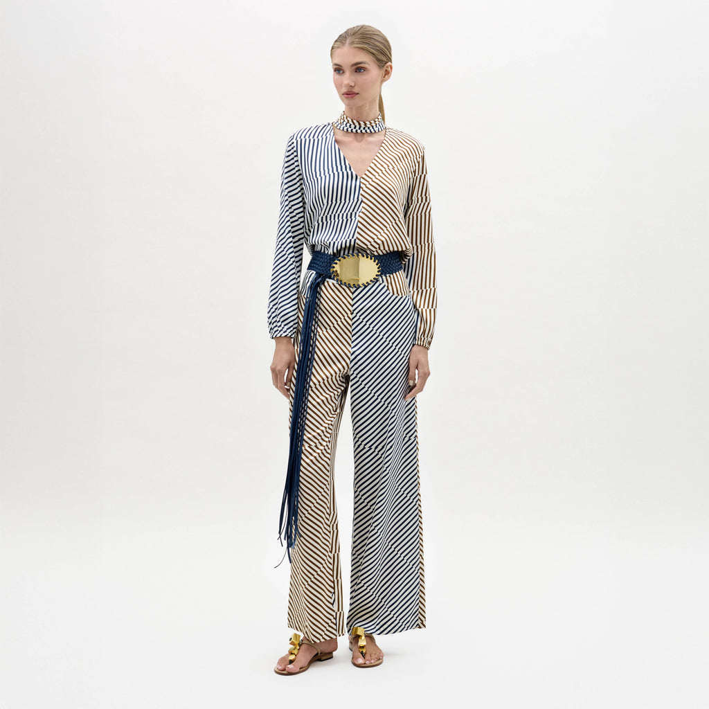Color-Block Stripe High-Waisted Jumpsuit