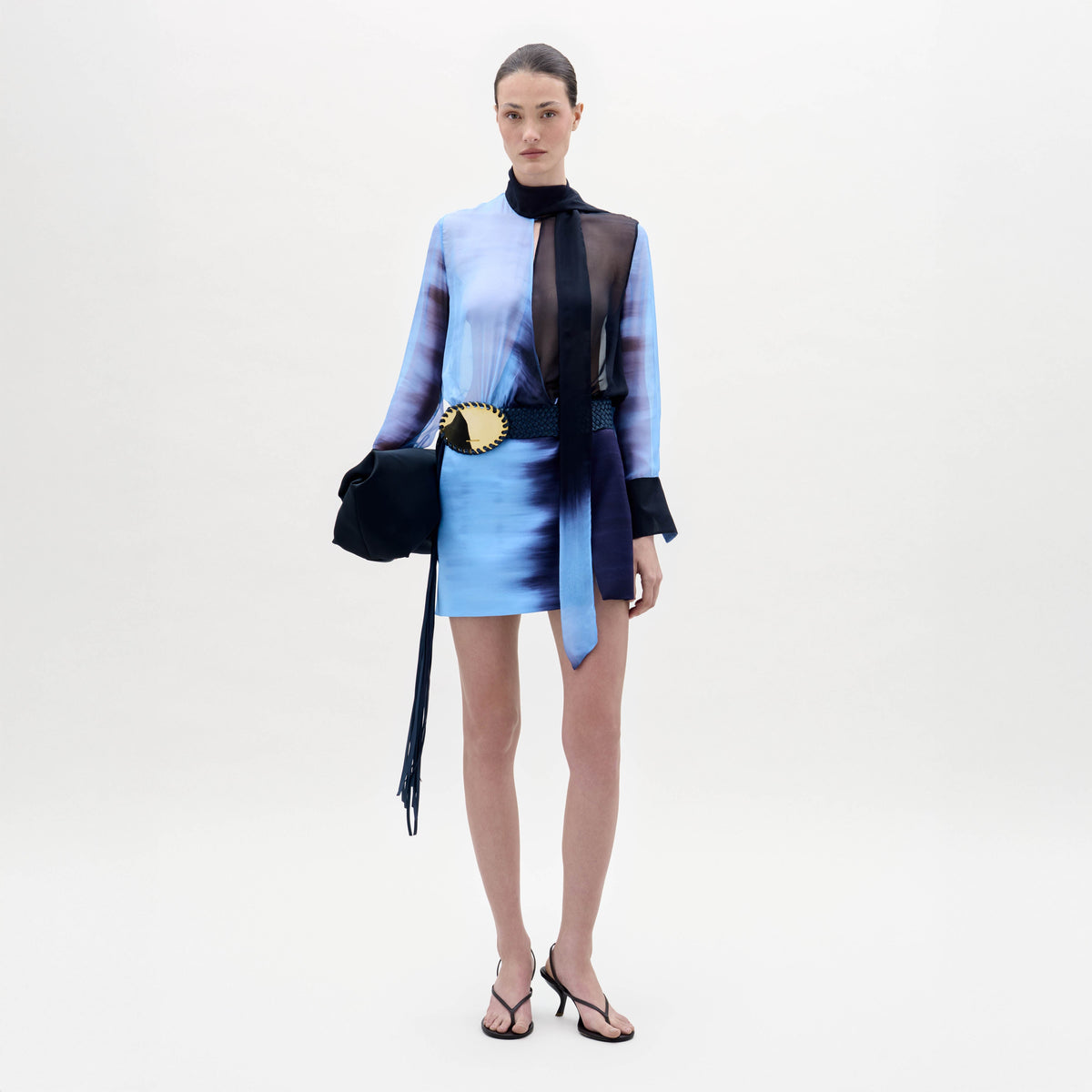 Blue-purple Gradient High-neck Panel Dress