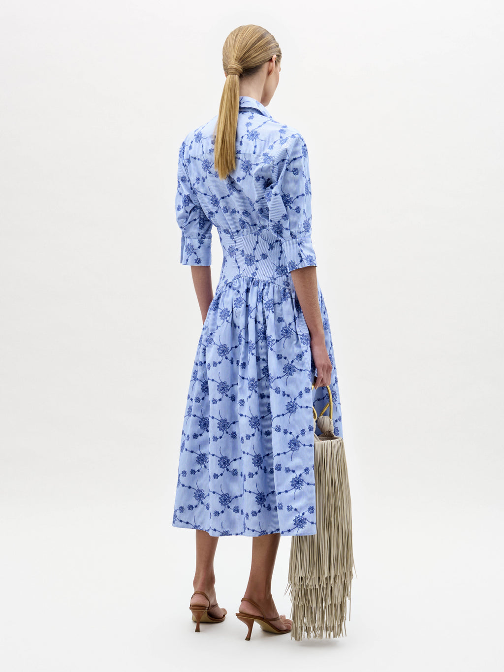 Blue-White Floral Fitted Dress