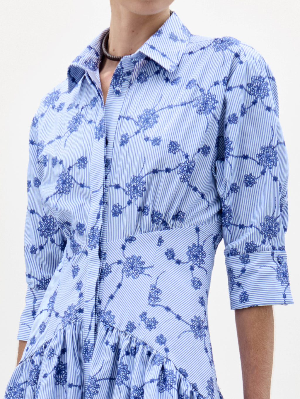 Blue-White Floral Fitted Dress
