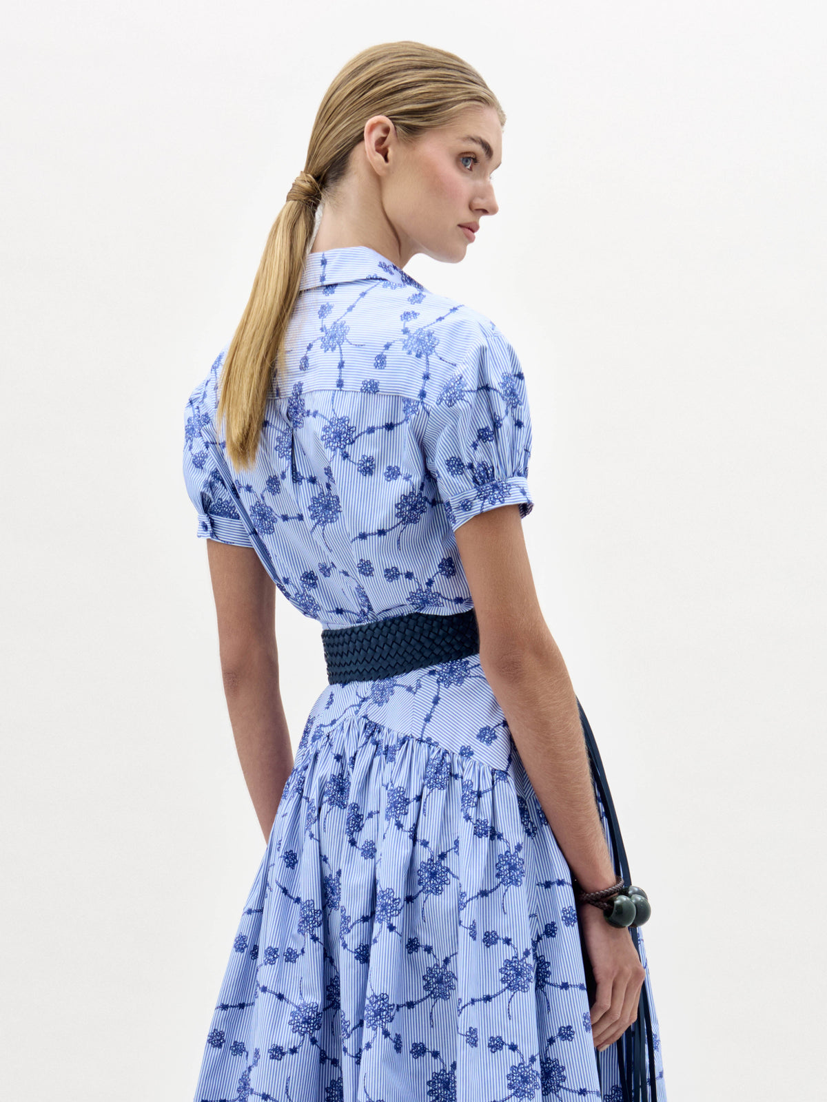 Blue-white Floral Stripe Collar Shirt
