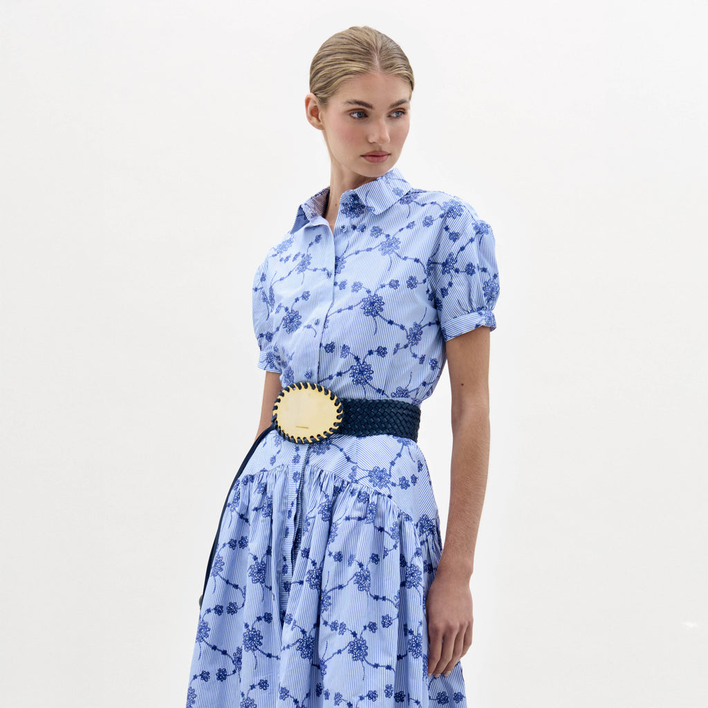 Blue-white Floral Stripe Collar Shirt