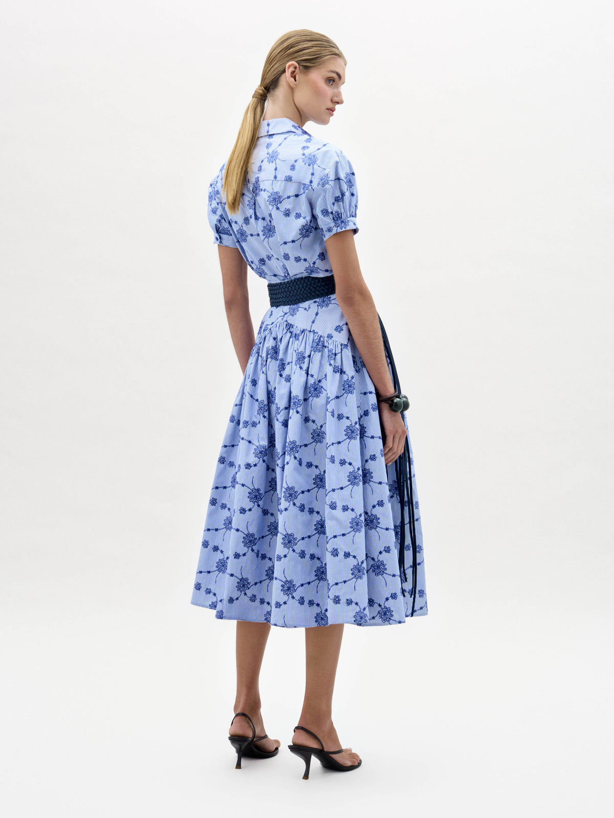 Blue Printed Shirt Fitted Waist Dress