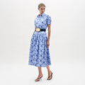 Blue Printed Shirt Fitted Waist Dress