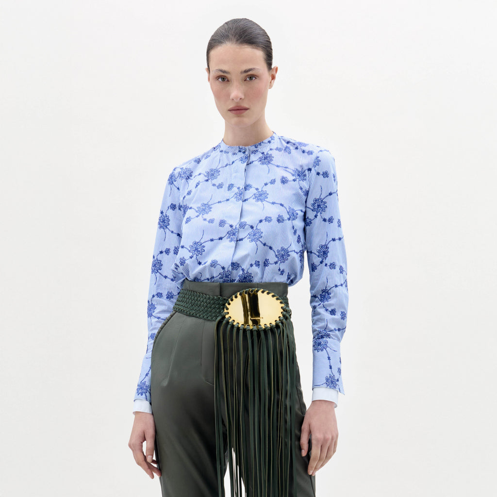 Blue Floral Stripe Long-sleeve Shirt
