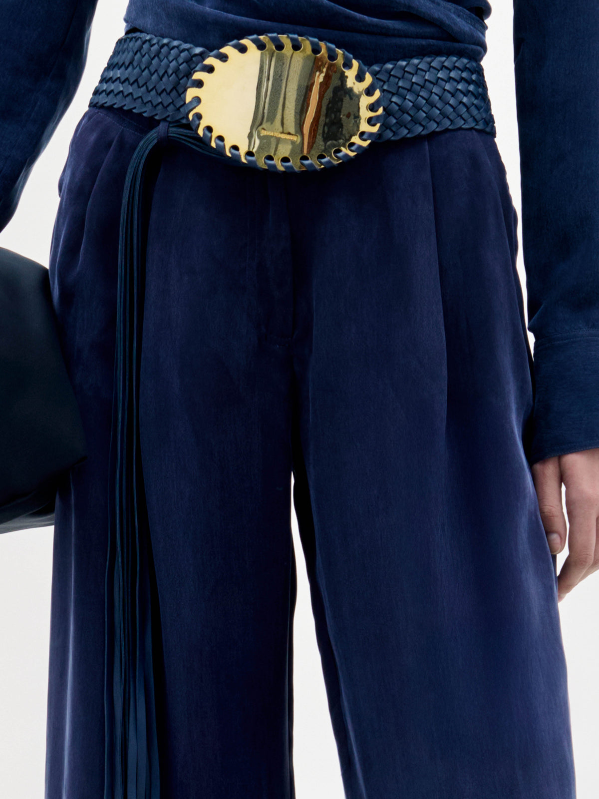 Navy Long-Sleeved Wide-Leg Jumpsuit