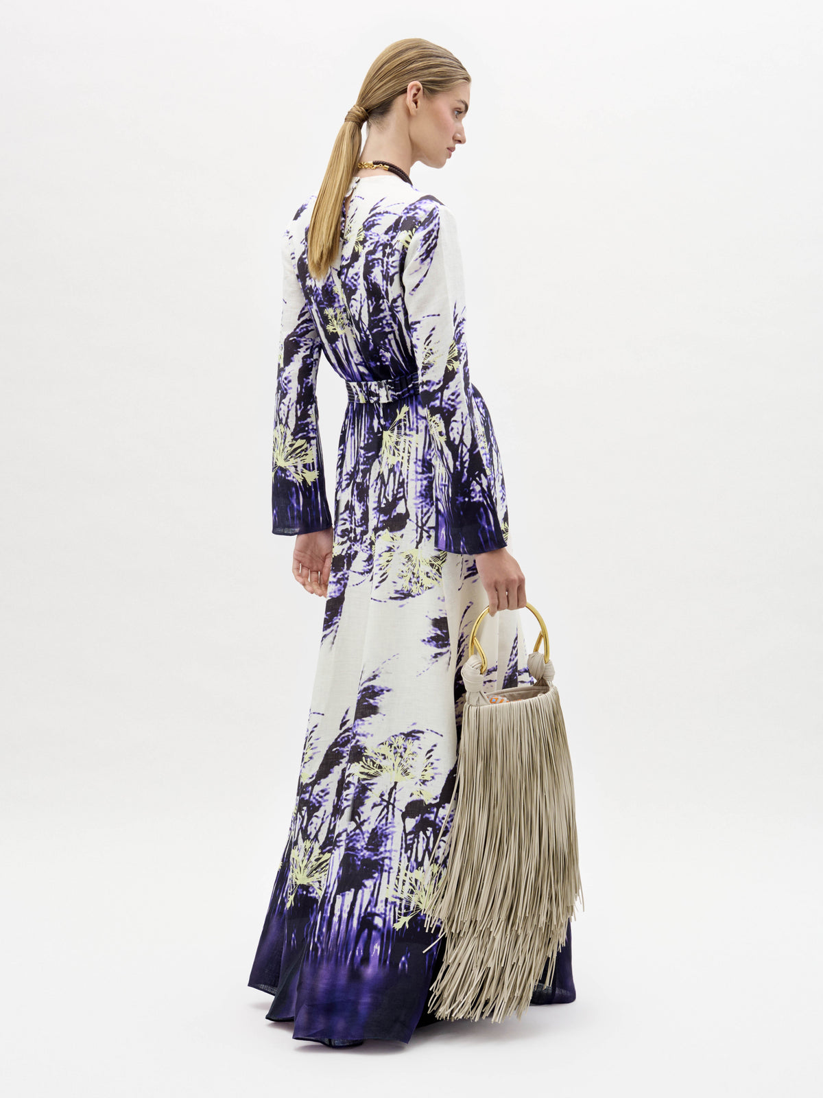 Printed Long-sleeve Maxi Gown