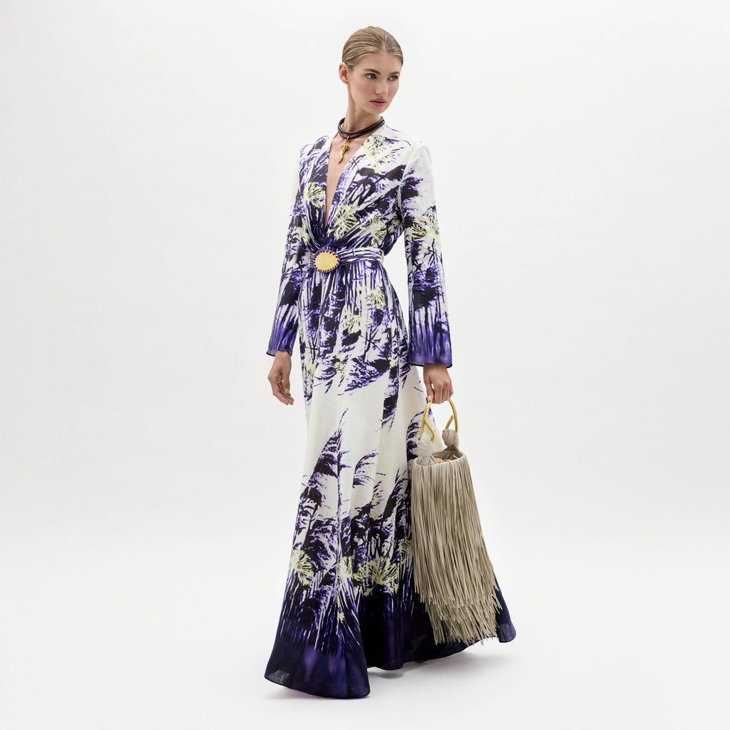 Printed Long-sleeve Maxi Gown