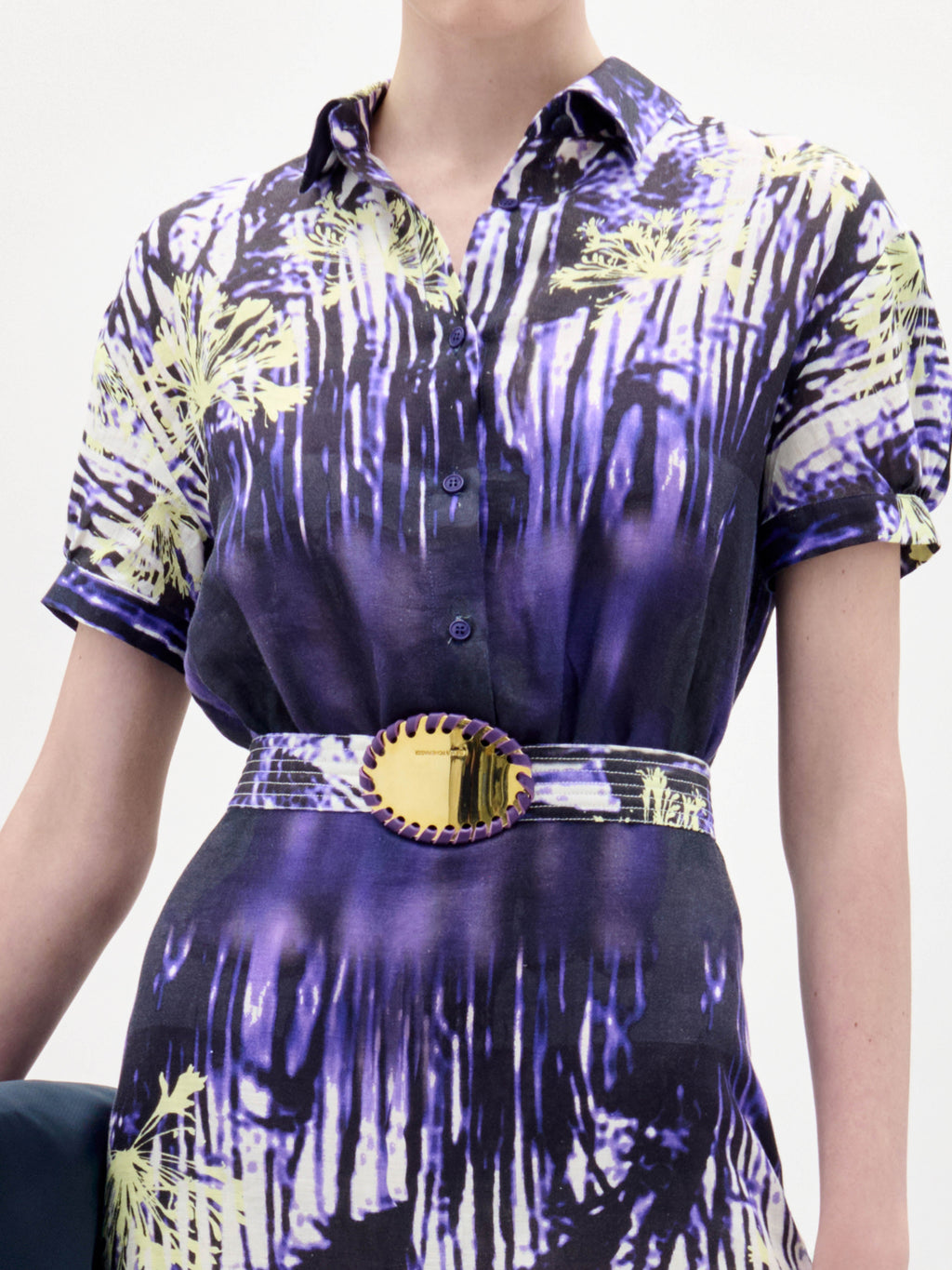 Purple-White Print Collar Shirt Dress