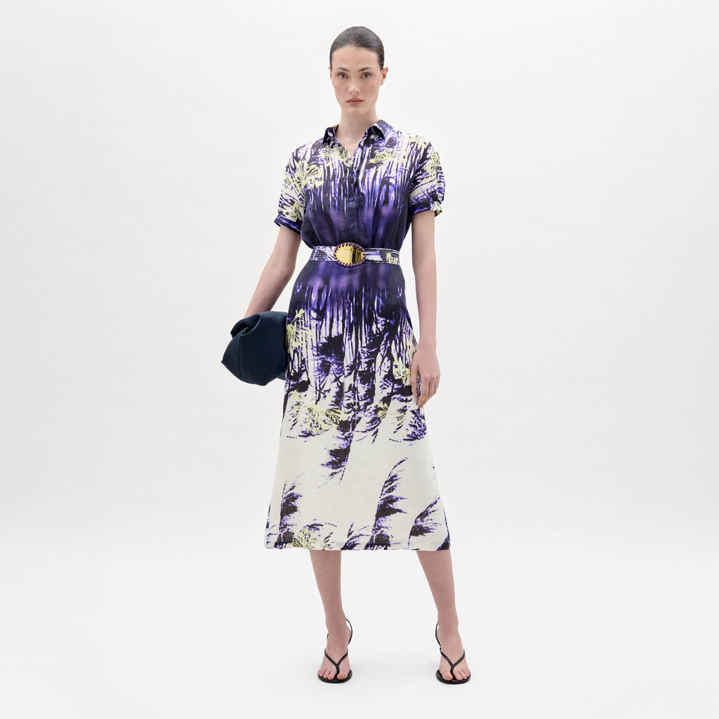 Purple-White Print Collar Shirt Dress
