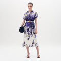 Purple-White Print Collar Shirt Dress
