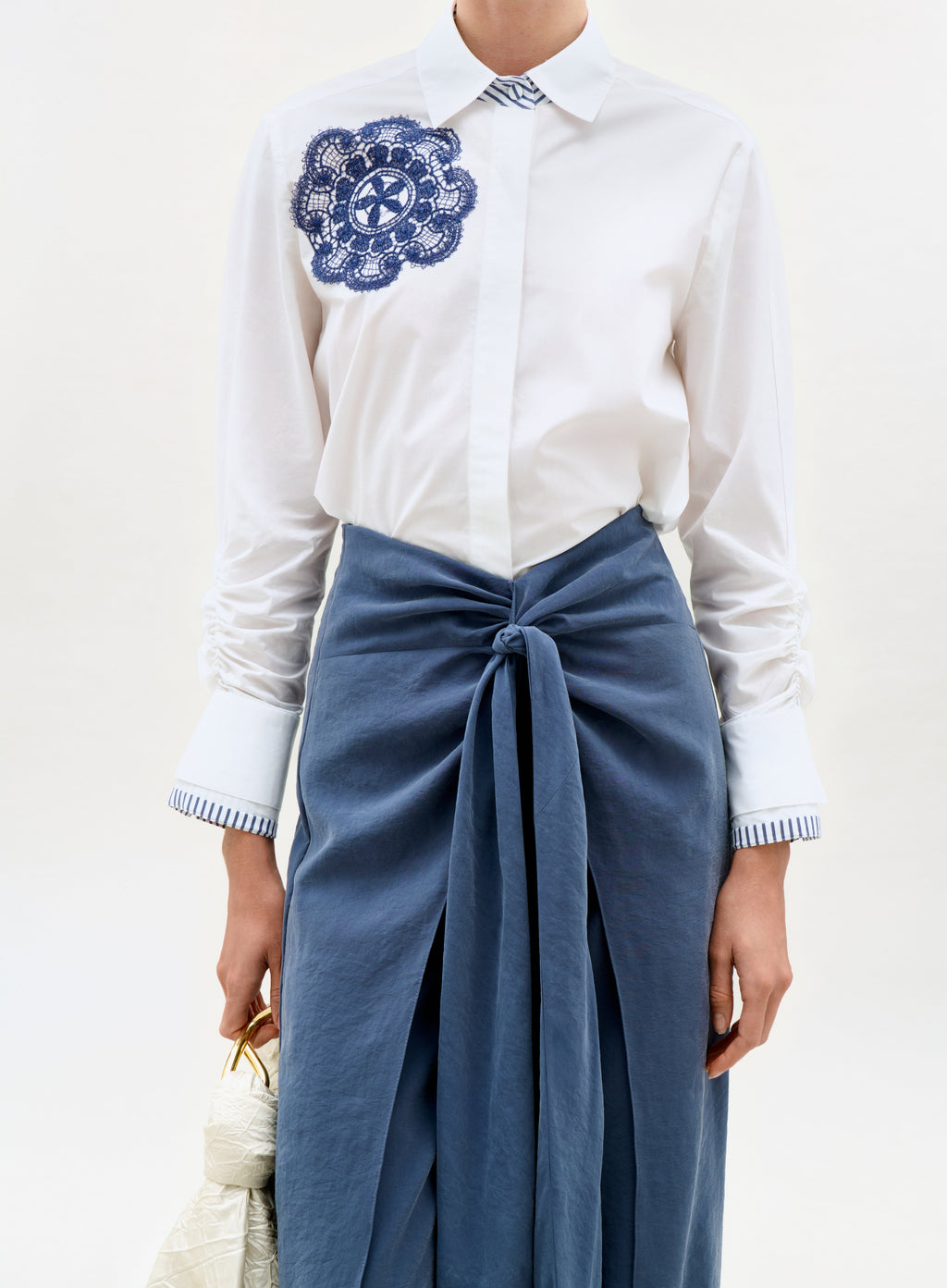 Blue Tie-Waist Asymmetric Wide-Leg Pants