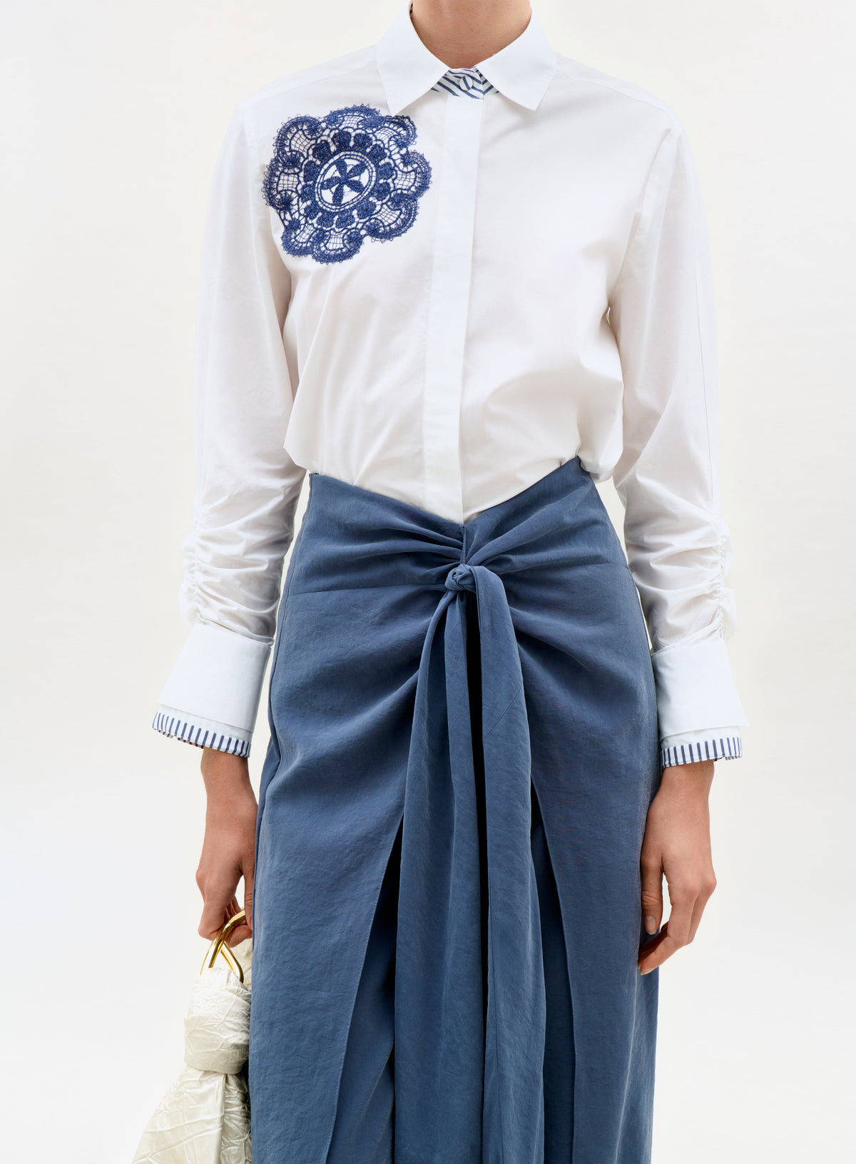 Blue Tie-Waist Asymmetric Wide-Leg Pants