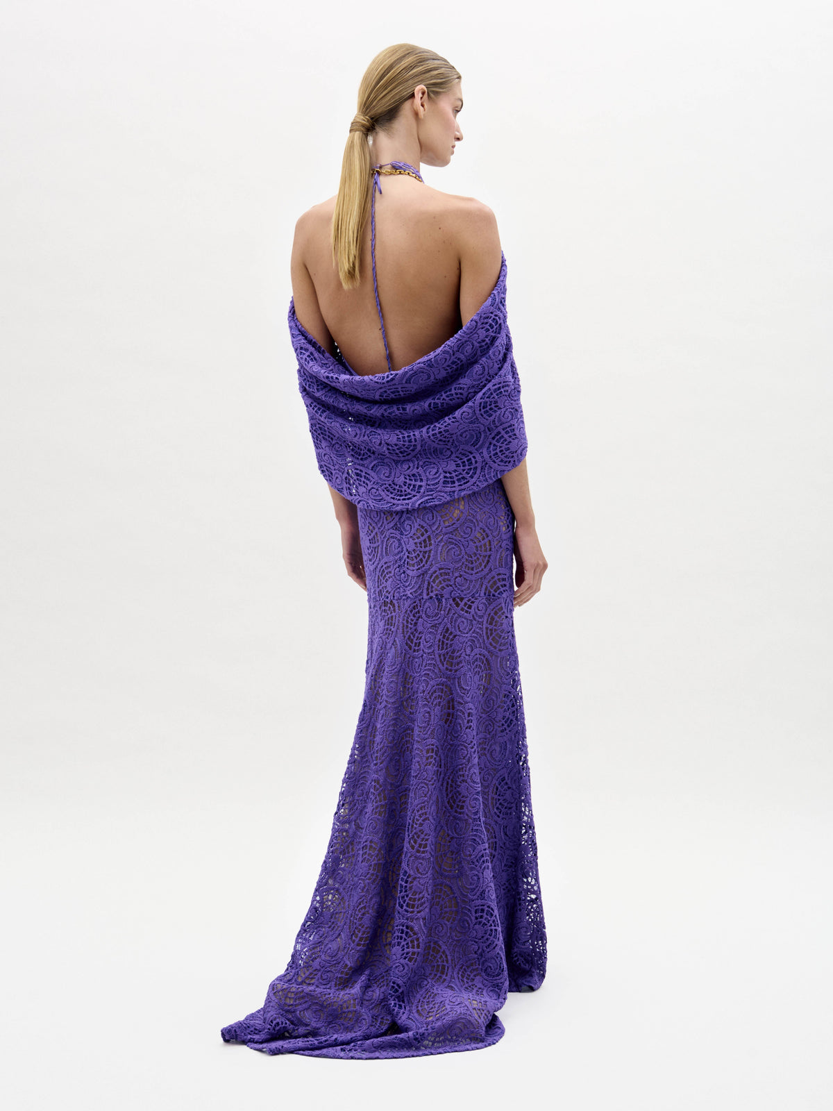 Off-Shoulder Purple Lace Long Dress