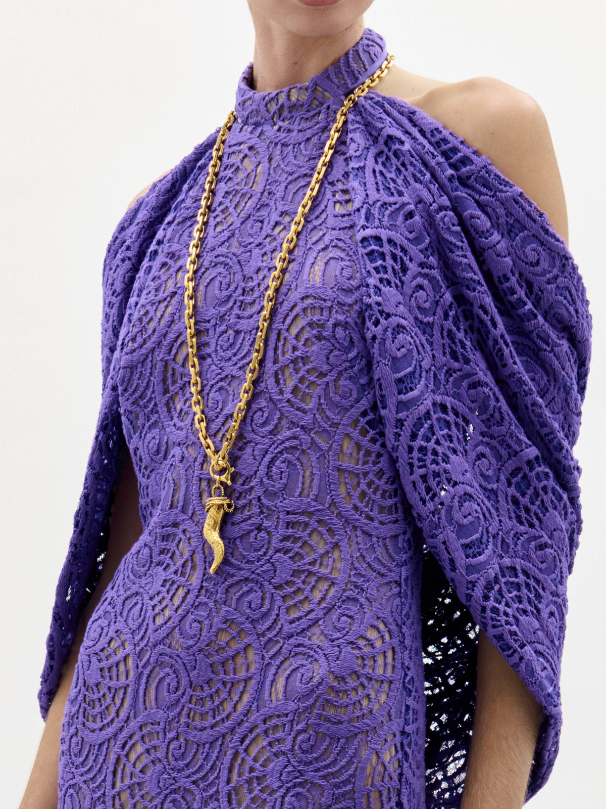 Off-Shoulder Purple Lace Long Dress