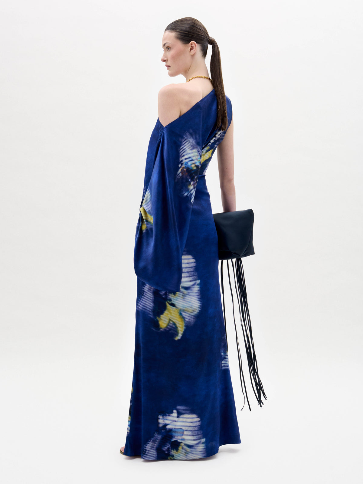 Blue One-Shoulder Printed Maxi Dress