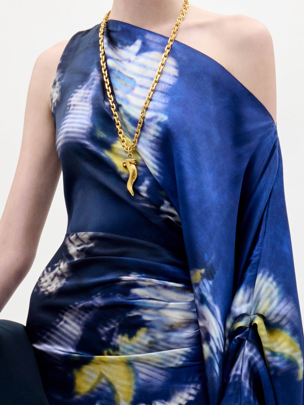 Blue One-Shoulder Printed Maxi Dress