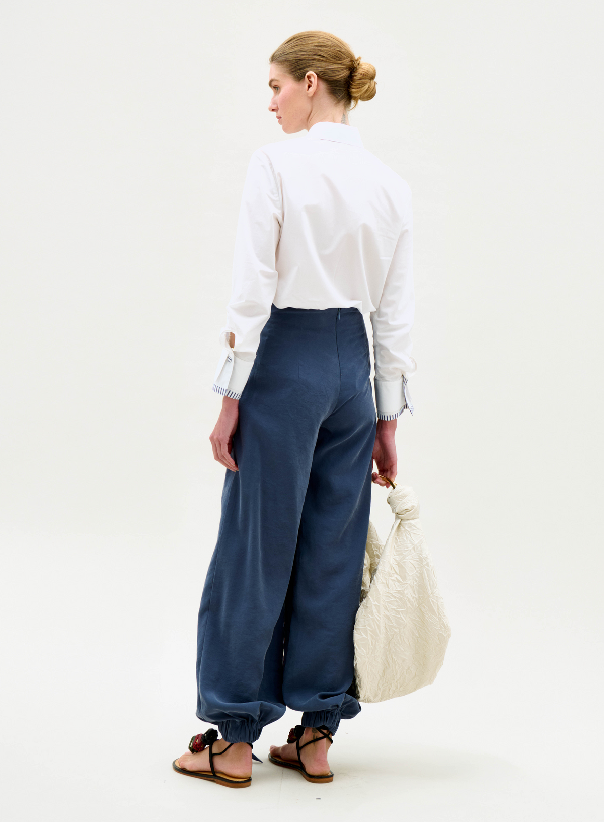 Blue Tie-Waist Asymmetric Wide-Leg Pants