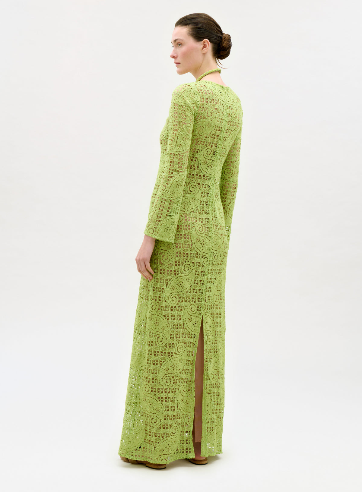 Hollow-out Green Lace Drapey Maxi Dress