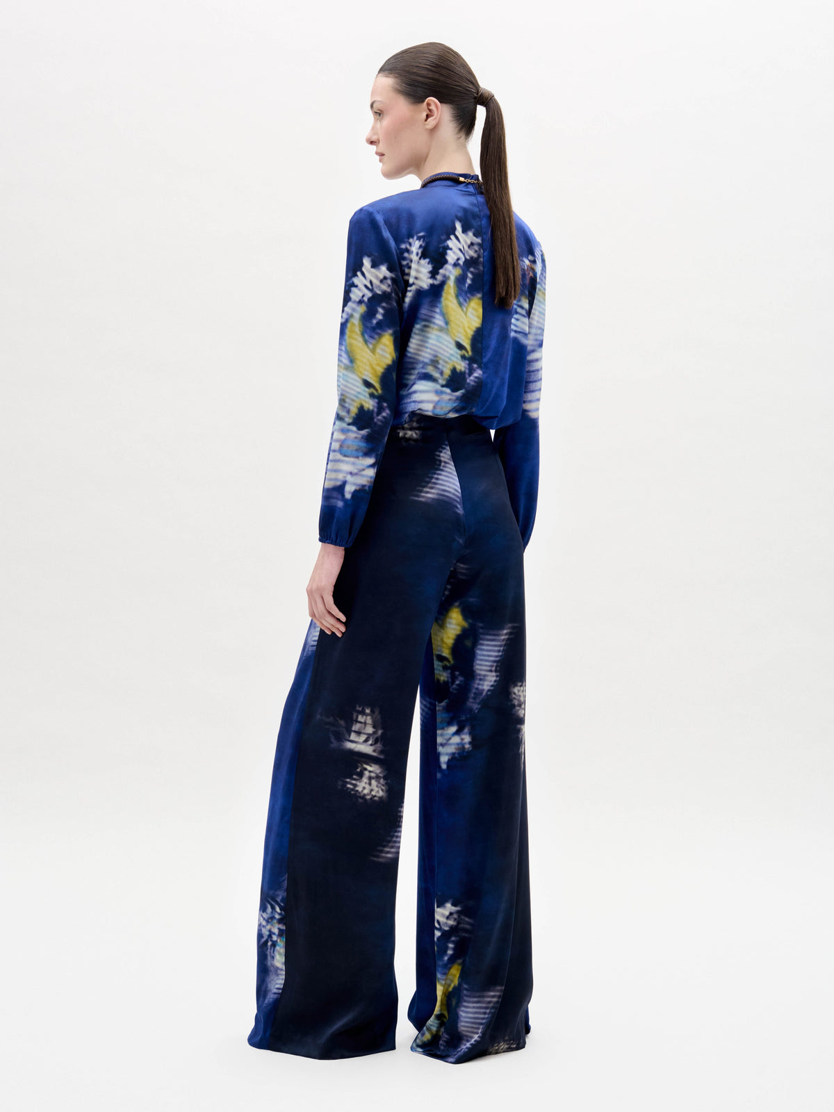 Blue Floral Wide-leg Two-piece