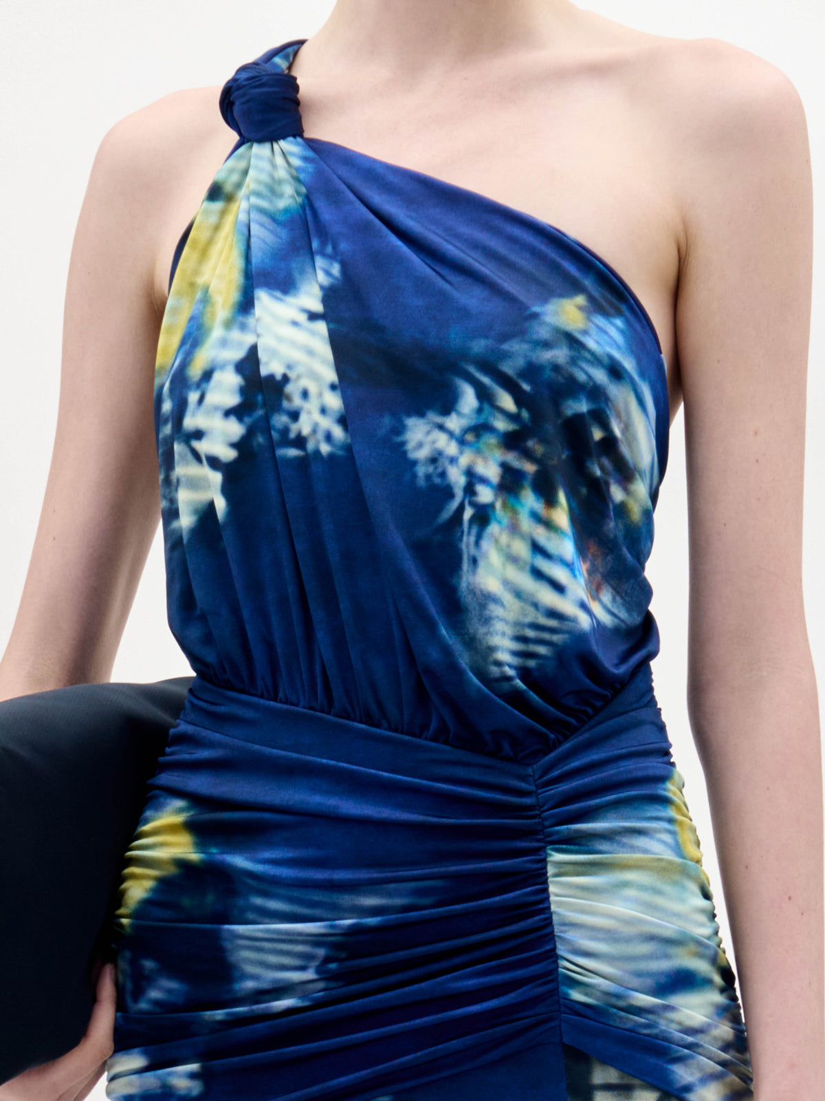 Navy Floral One-Shoulder Floor-Length Dress
