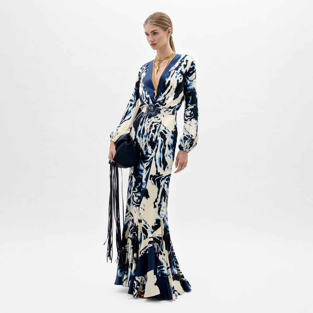 ‌V-Neck Long Sleeve Sheath Gown