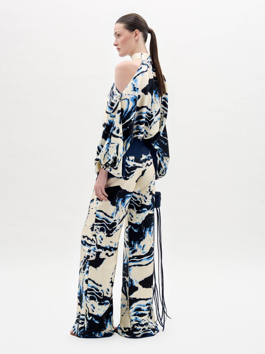 Abstract Print Drapey Wide-Leg Trousers