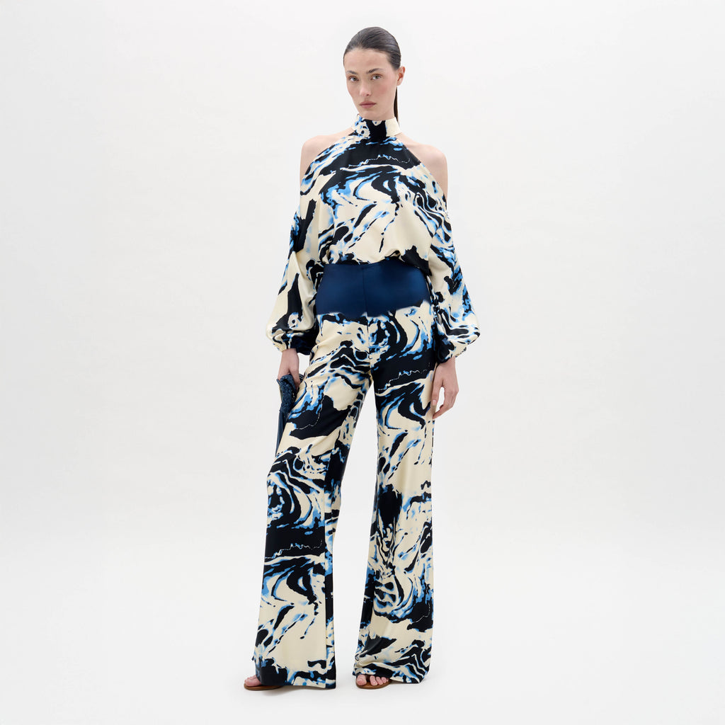 Abstract Print Drapey Wide-Leg Trousers
