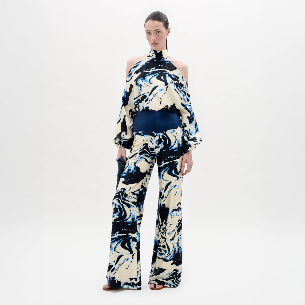 Abstract Print Drapey Wide-Leg Trousers