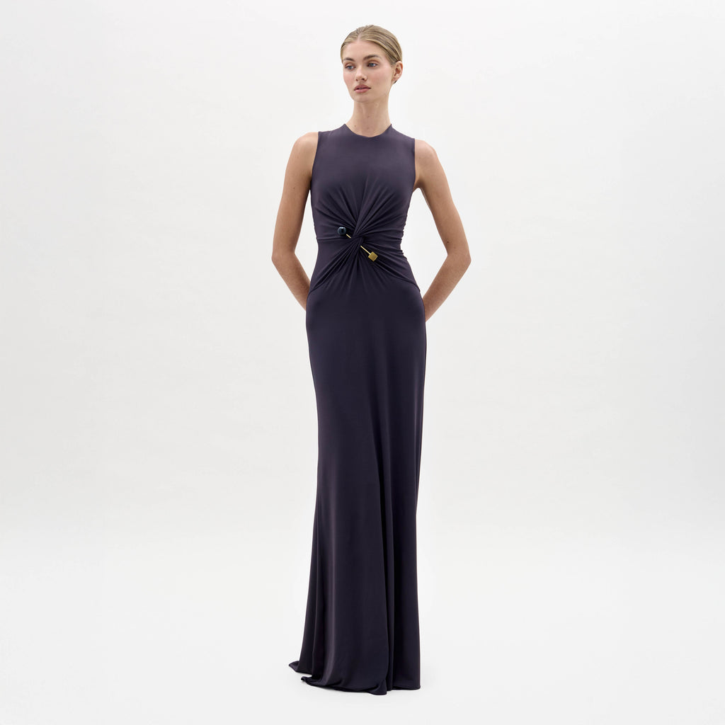 Navy Knot Sleeveless Long Dress