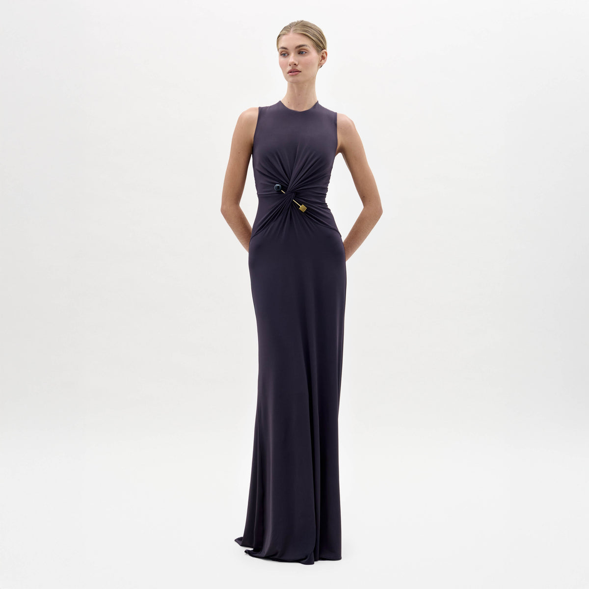Navy Knot Sleeveless Long Dress