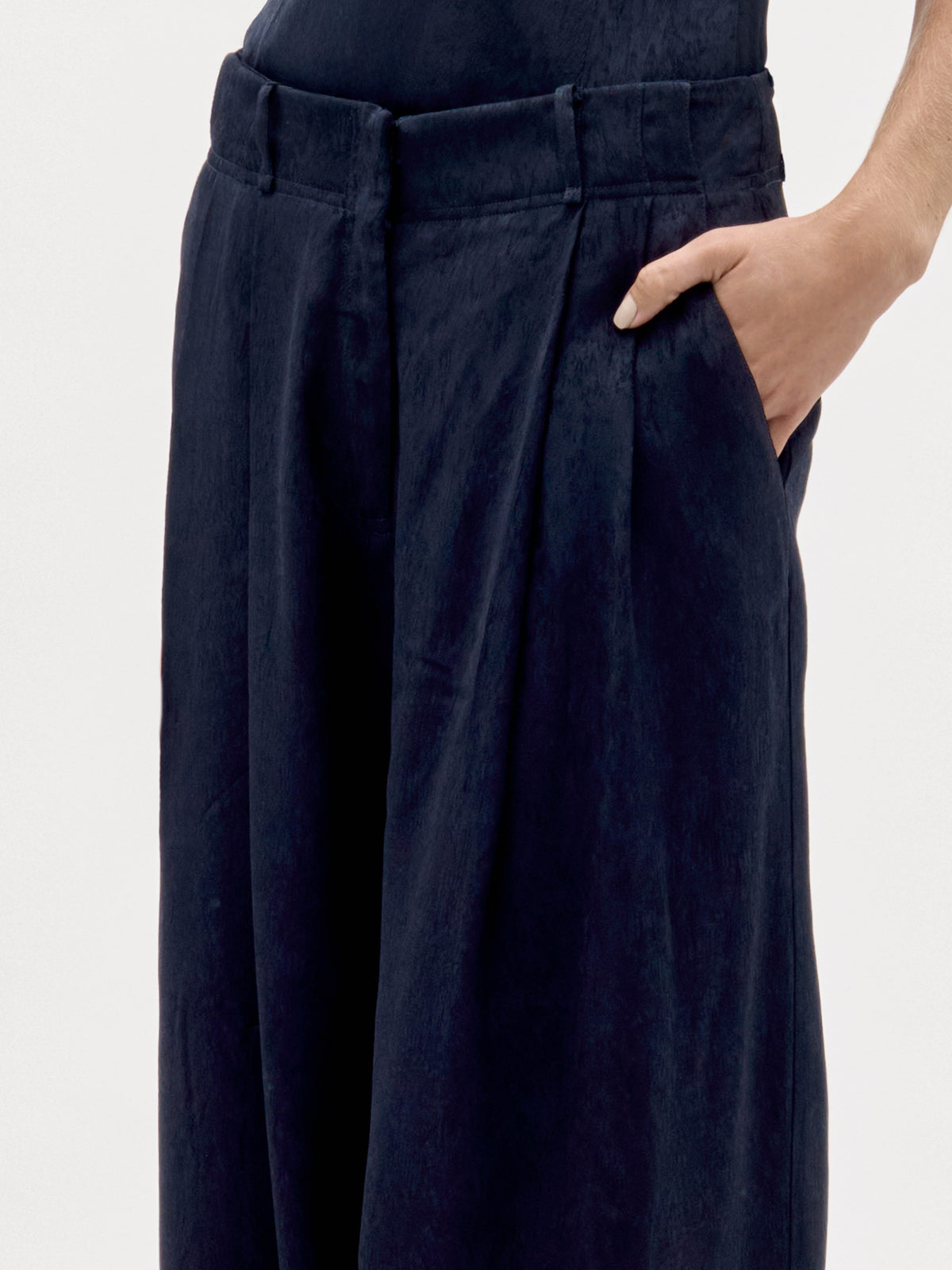 Navy Blue High-Waisted Wide-Leg Trousers
