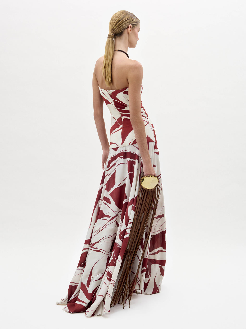 Strapless Abstract Print Maxi Gown