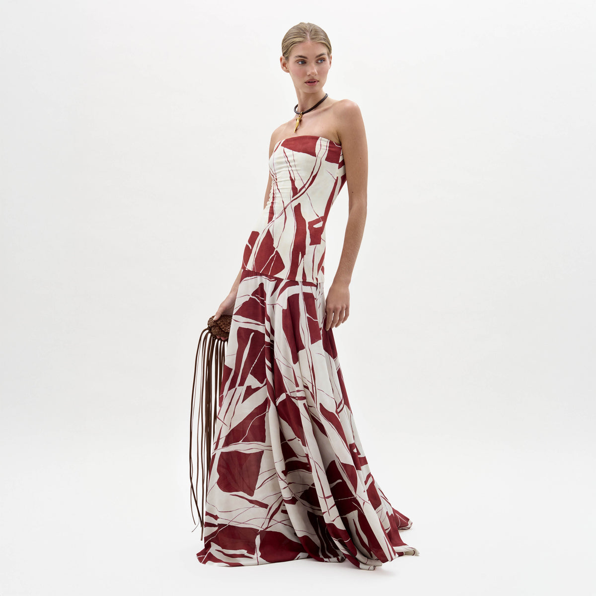 Strapless Abstract Print Maxi Gown