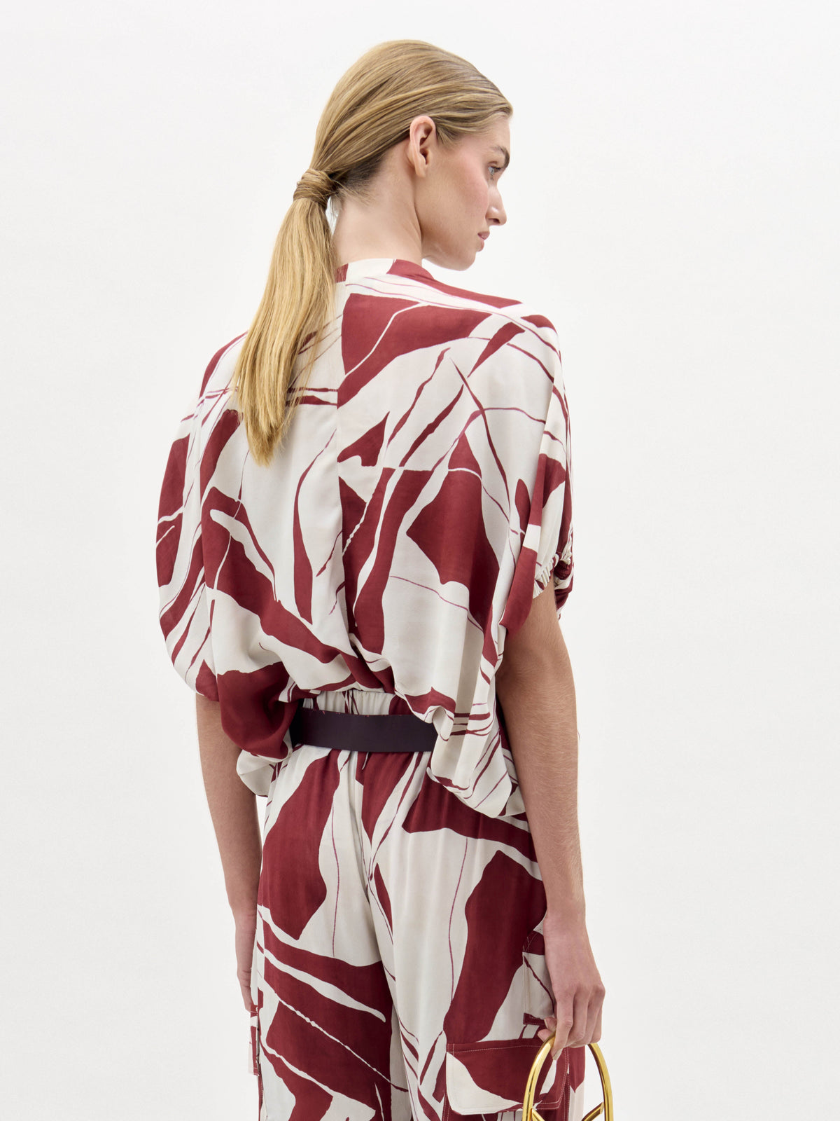 Red-White Contrast V-Neck Printed Shirt