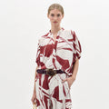 Red-White Contrast V-Neck Printed Shirt