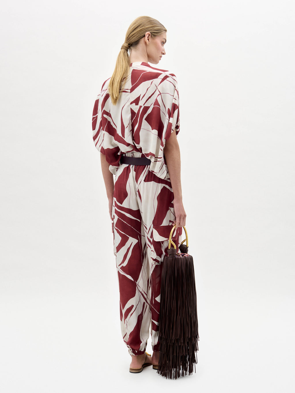 Drawstring Print Wide-Leg Pants