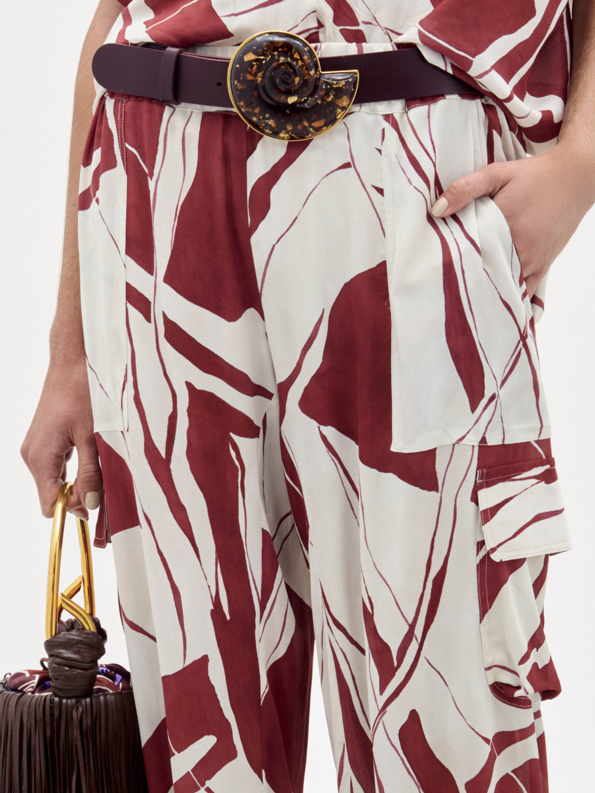 Drawstring Print Wide-Leg Pants
