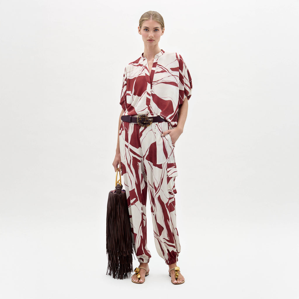 Drawstring Print Wide-Leg Pants