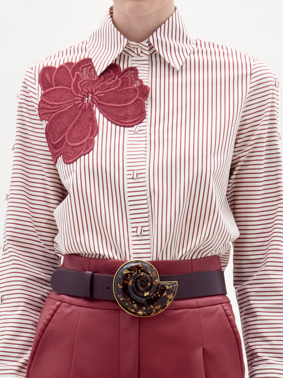 Embroidered Flower Striped Blouse