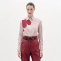 Embroidered Flower Striped Blouse