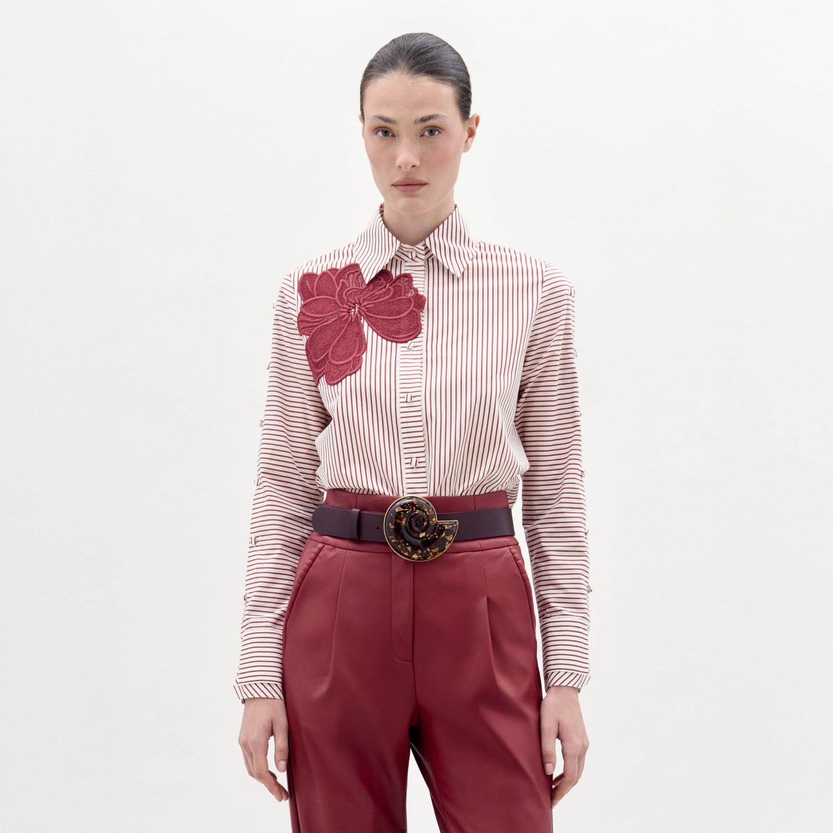 Embroidered Flower Striped Blouse
