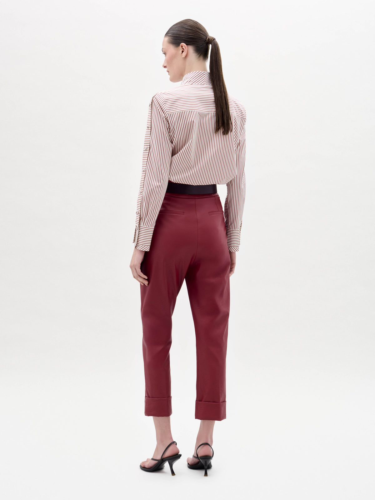 Flower Decor Stripe Shirt Wide-Leg Pants Set