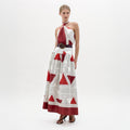 Red-White Geometric Halter Maxi Dress