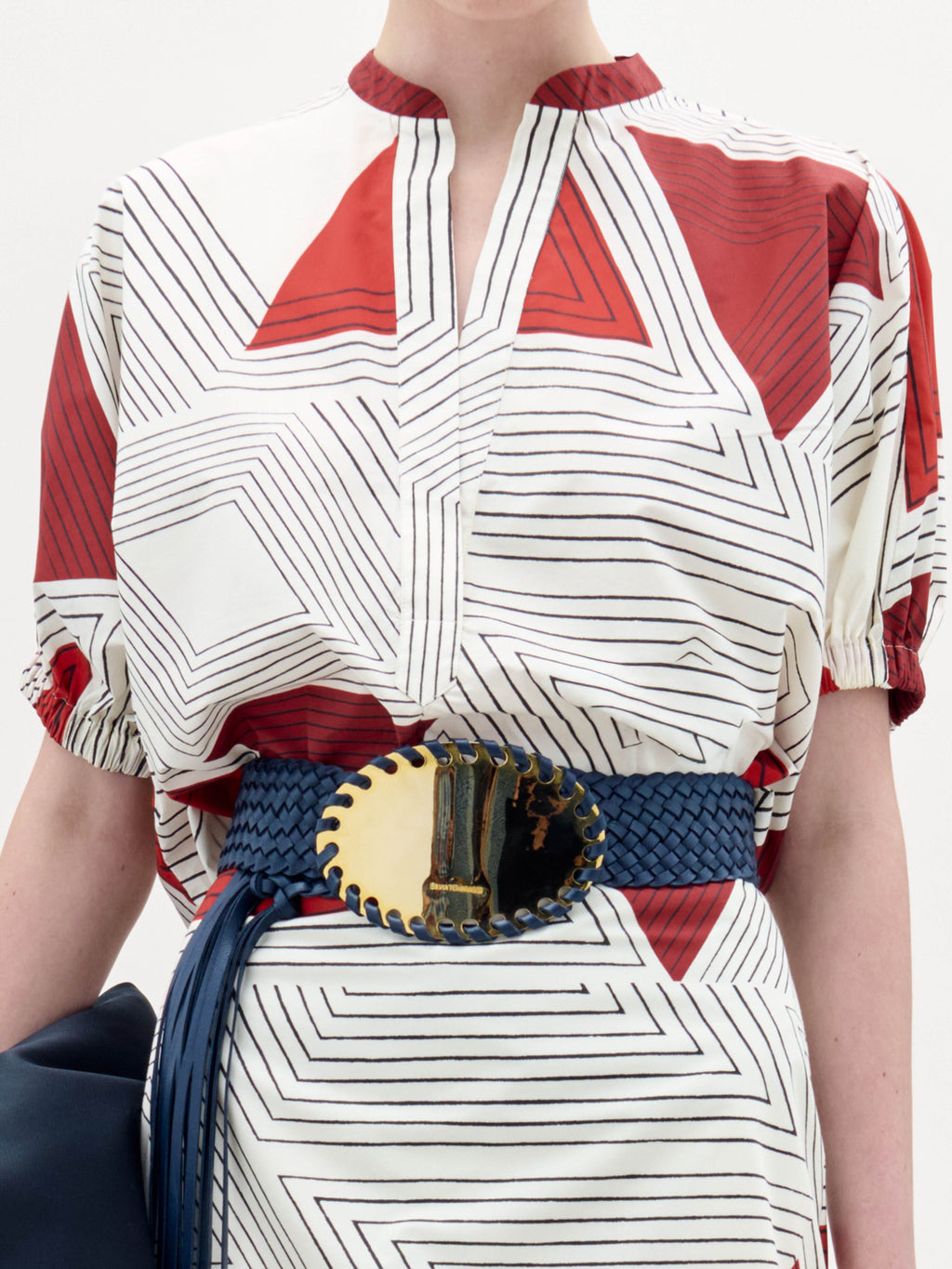 Geometric Print Short - Sleeve Blouse