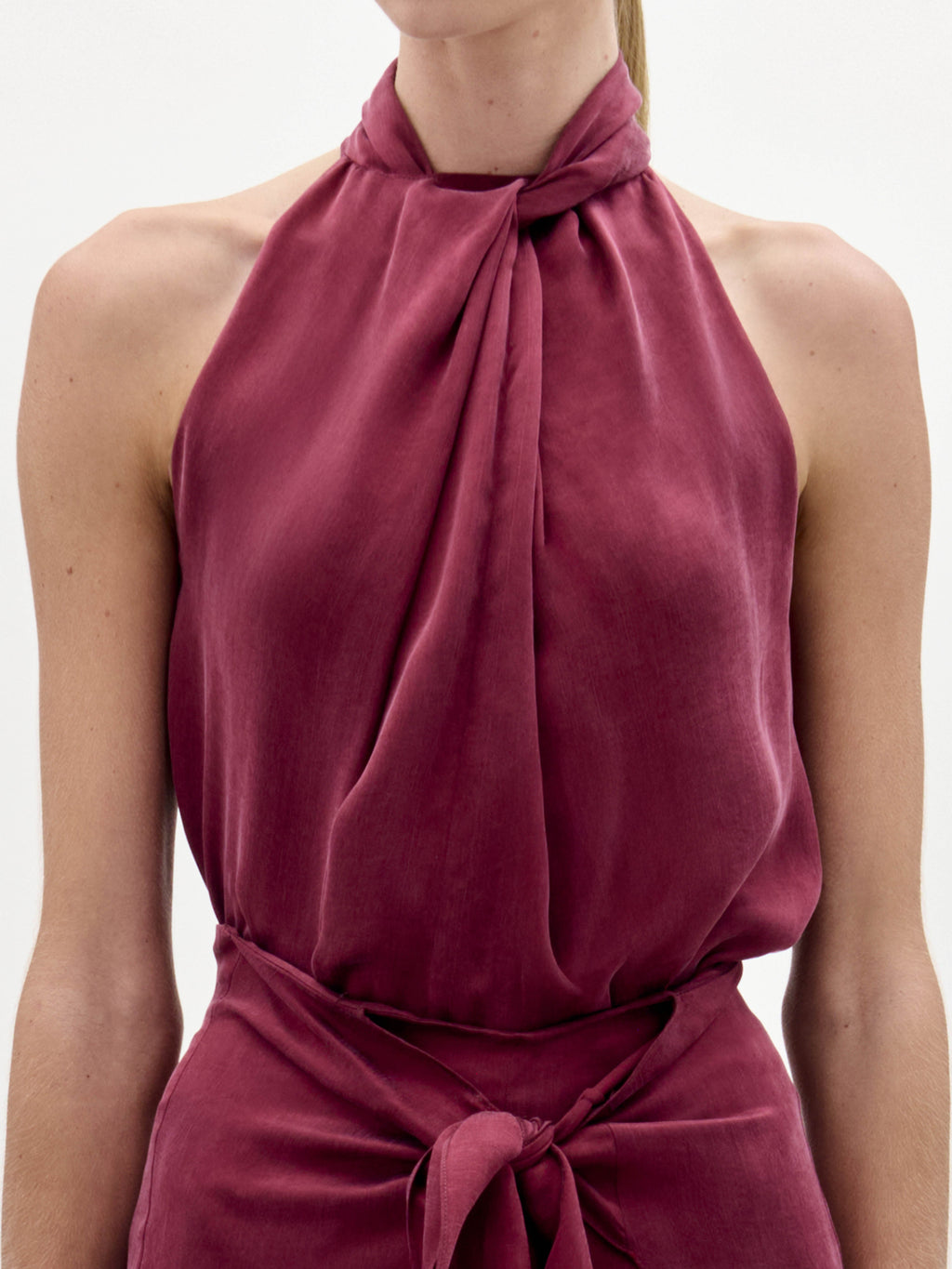 Burgundy Drape Halterneck Cami Blouse