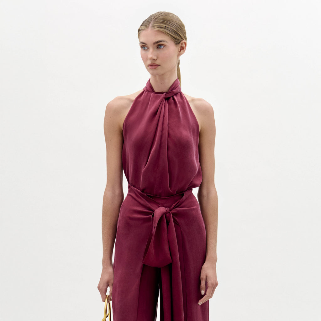 Burgundy Drape Halterneck Cami Blouse