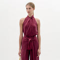 Burgundy Drape Halterneck Cami Blouse